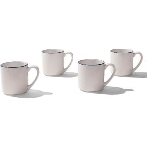 Made In Cookware – Set of 4 – Coffee Mug Set – 12 oz – White With Red Rim – Porcelain England – Dishwasher and Microwave Safe(White w/ Navy Rim)