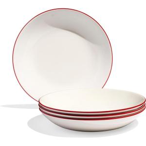 Made In Cookware – Set of 4 – Entrée Bowls – White With Navy Rim – Porcelain England(White w/ Red Rim)