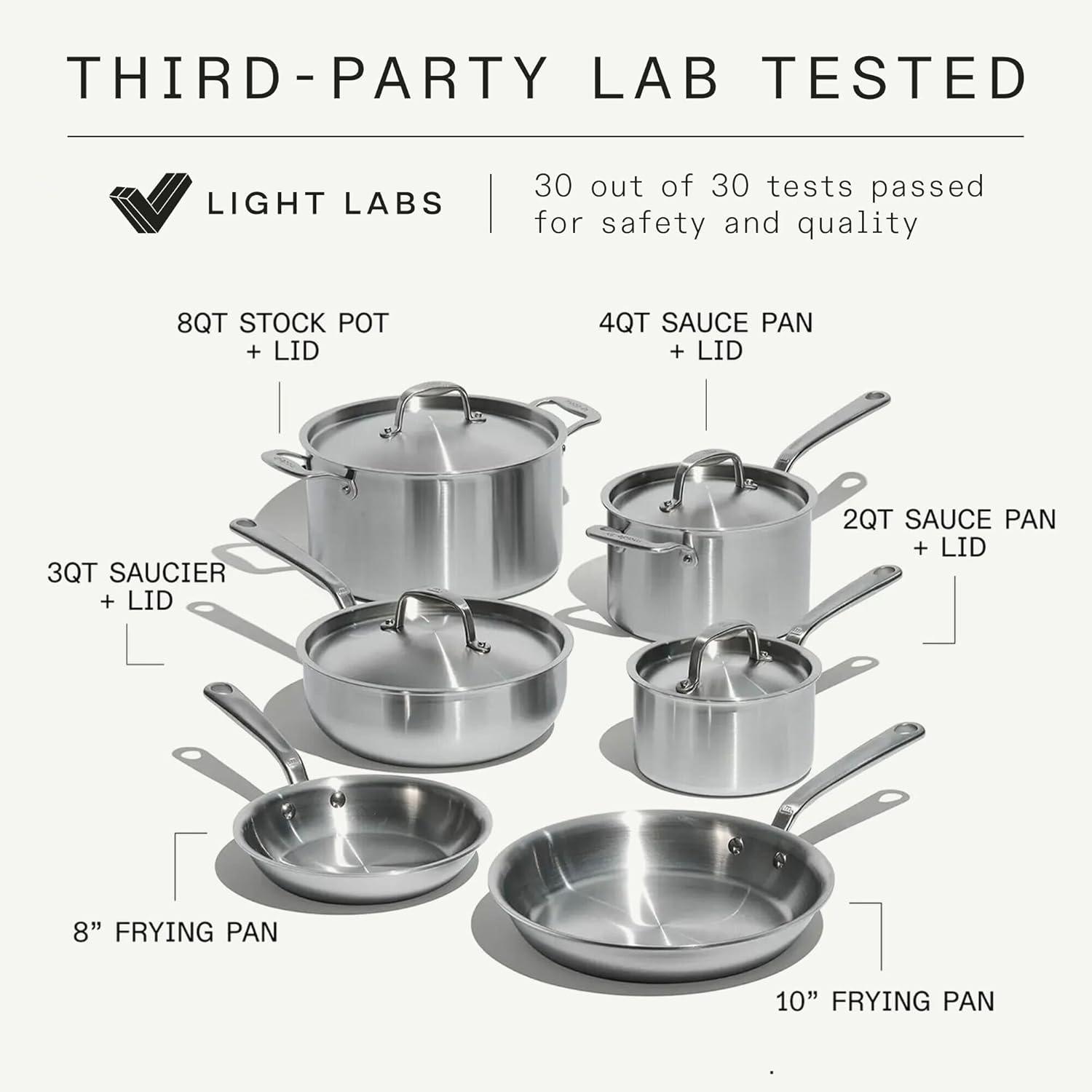 image:imageMade In Cookware 10 Piece Stainless Steel Pot and Pan Set 5 Ply Clad Includes Stainless Steel Frying Pans Saucepans Saucier and Stock Pot WLid Professional Cookware Crafted in Italy