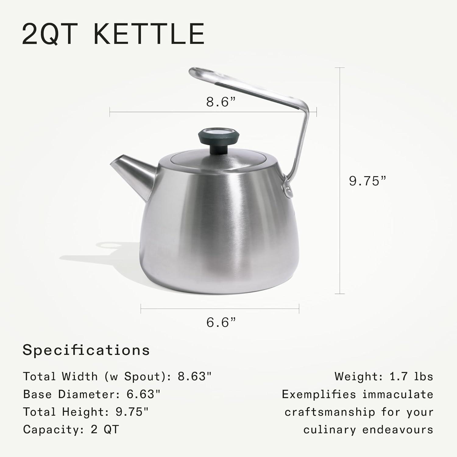 image:imageMade In Cookware 2 QT Kettle Stainless Steel With BuiltIn Temperature Gauge Includes Handle Sleeve Induction CompatibleStainless Steel