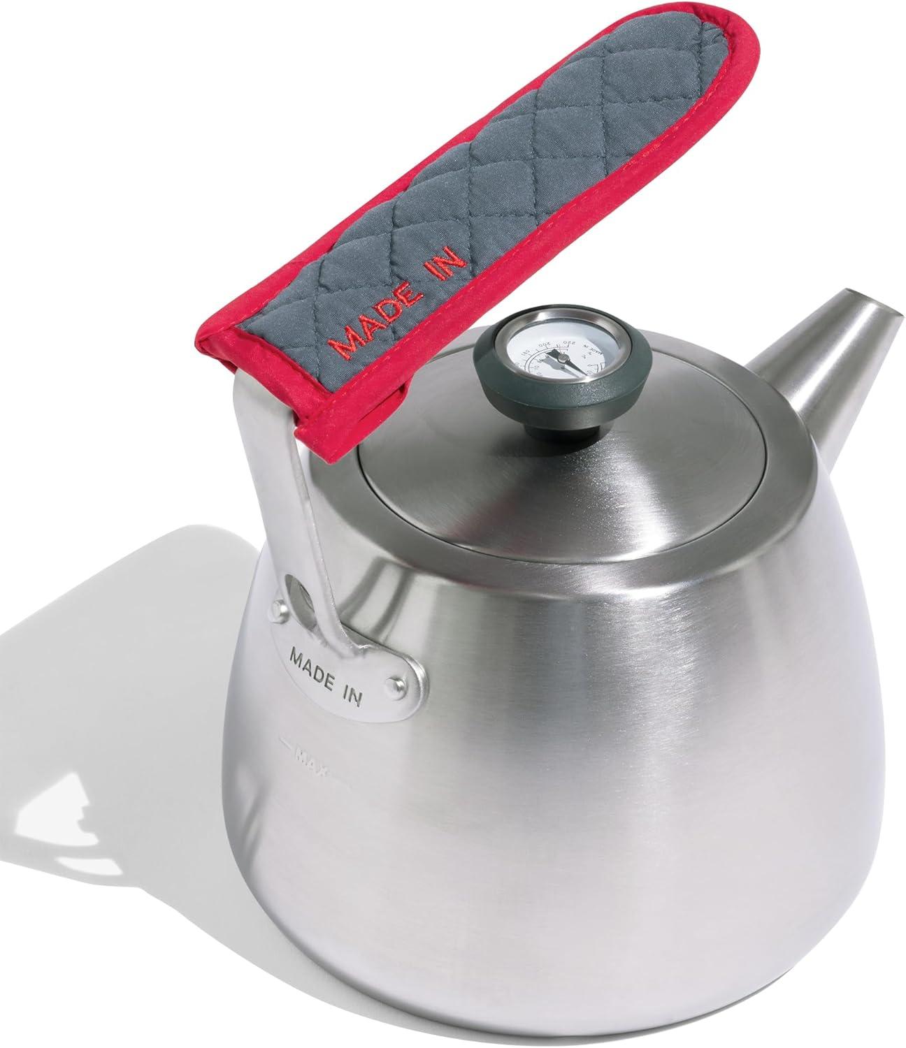 image:imageMade In Cookware 2 QT Kettle Stainless Steel With BuiltIn Temperature Gauge Includes Handle Sleeve Induction CompatibleStainless Steel