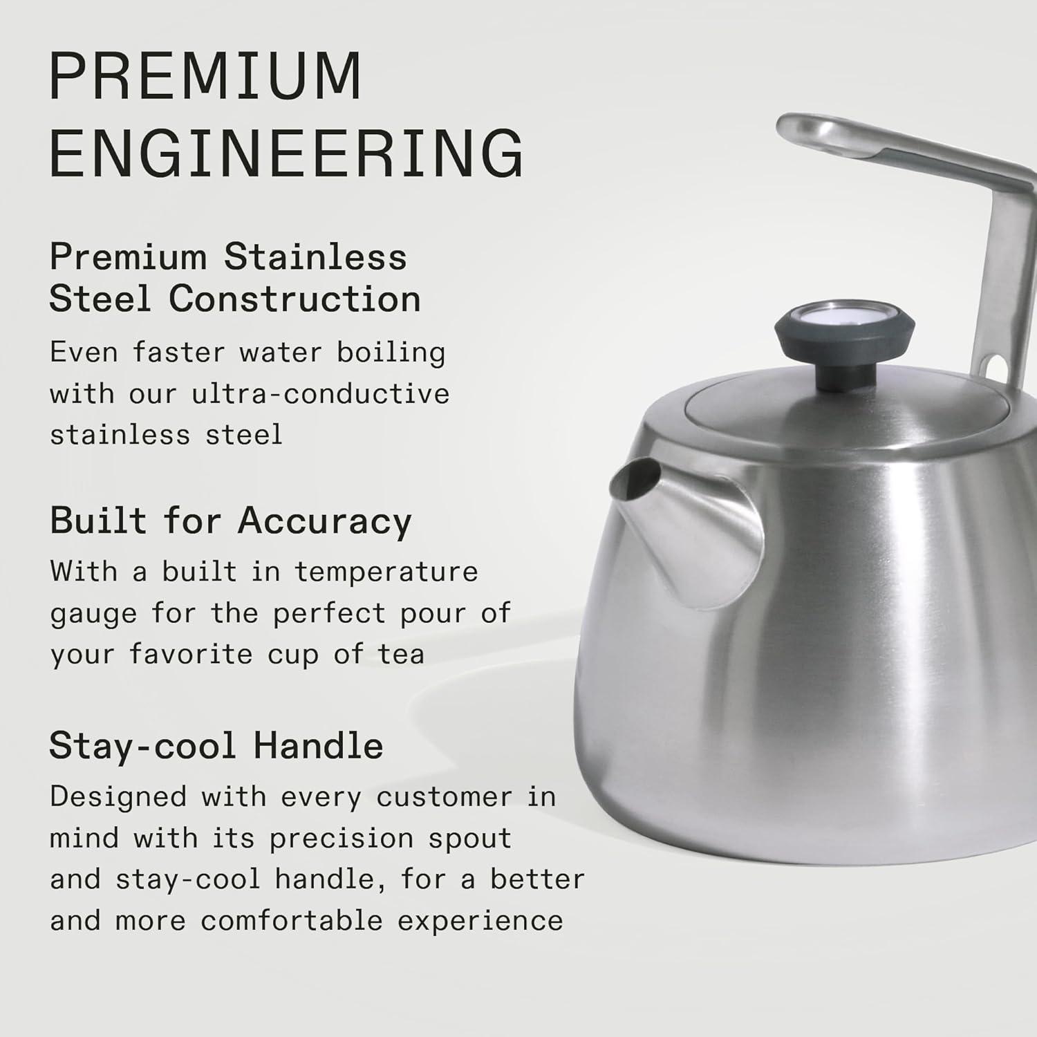 image:imageMade In Cookware 2 QT Kettle Stainless Steel With BuiltIn Temperature Gauge Includes Handle Sleeve Induction CompatibleStainless Steel