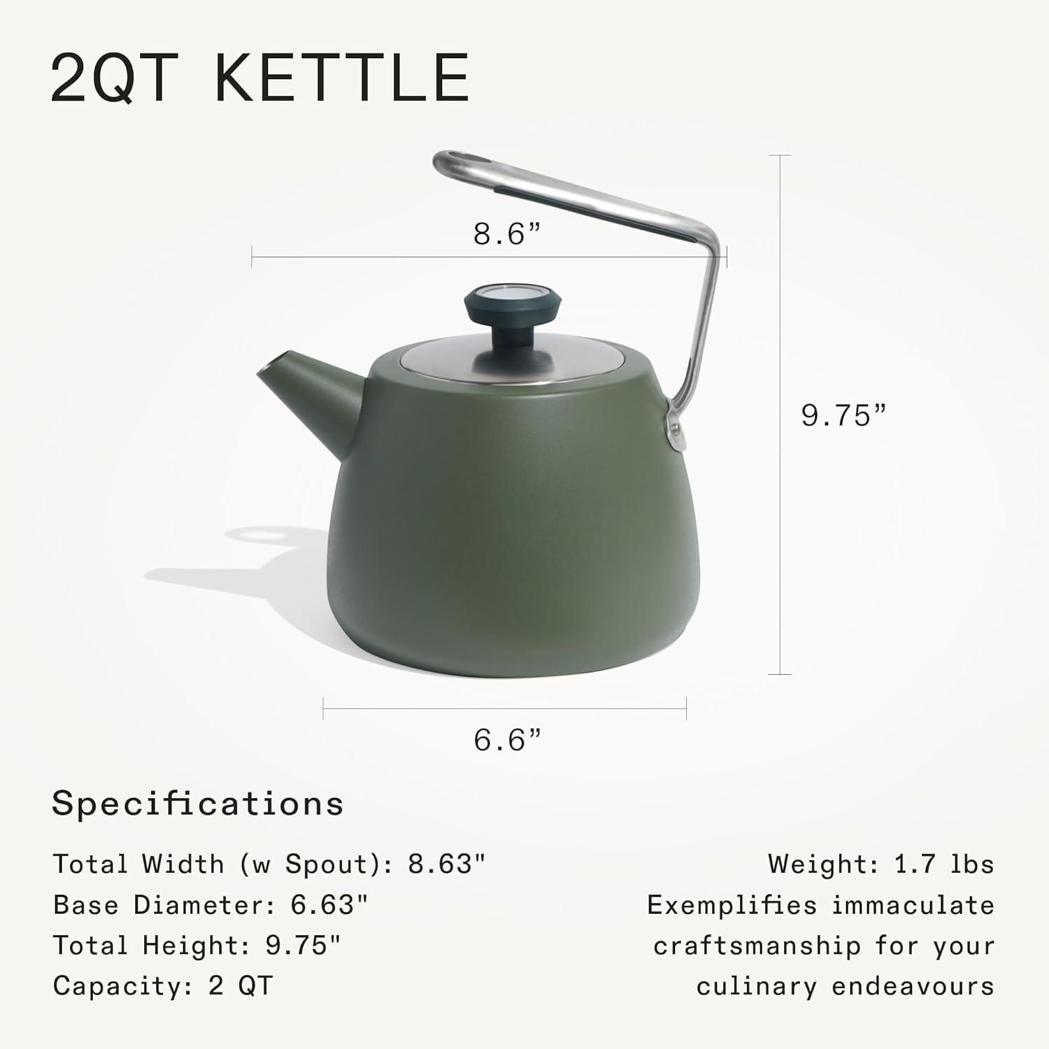 image:imageMade In Cookware 2 QT Kettle Stainless Steel With BuiltIn Temperature Gauge Includes Handle Sleeve Induction CompatibleWillow Green