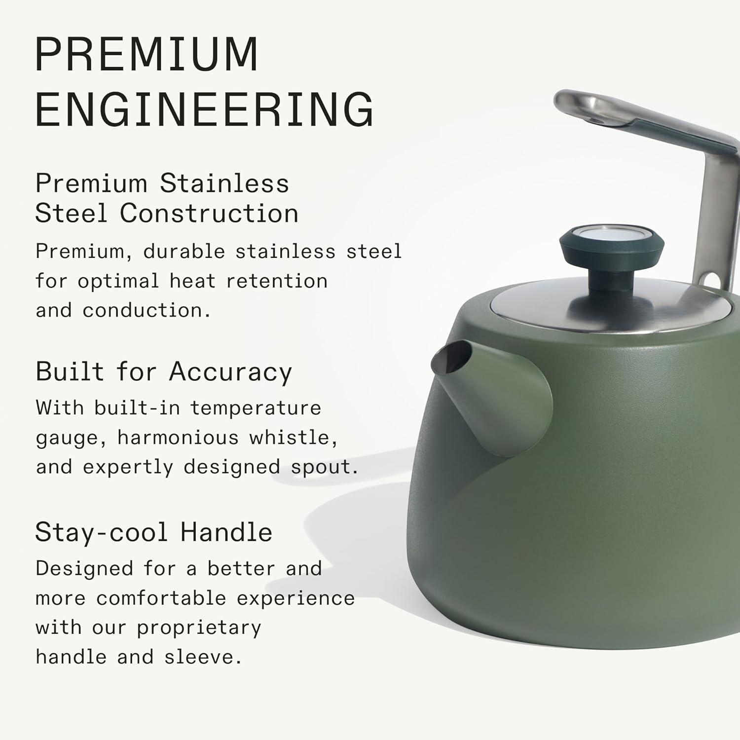 image:imageMade In Cookware 2 QT Kettle Stainless Steel With BuiltIn Temperature Gauge Includes Handle Sleeve Induction CompatibleWillow Green