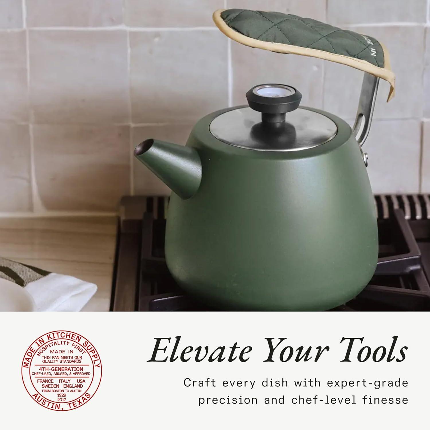image:imageMade In Cookware 2 QT Kettle Stainless Steel With BuiltIn Temperature Gauge Includes Handle Sleeve Induction CompatibleWillow Green