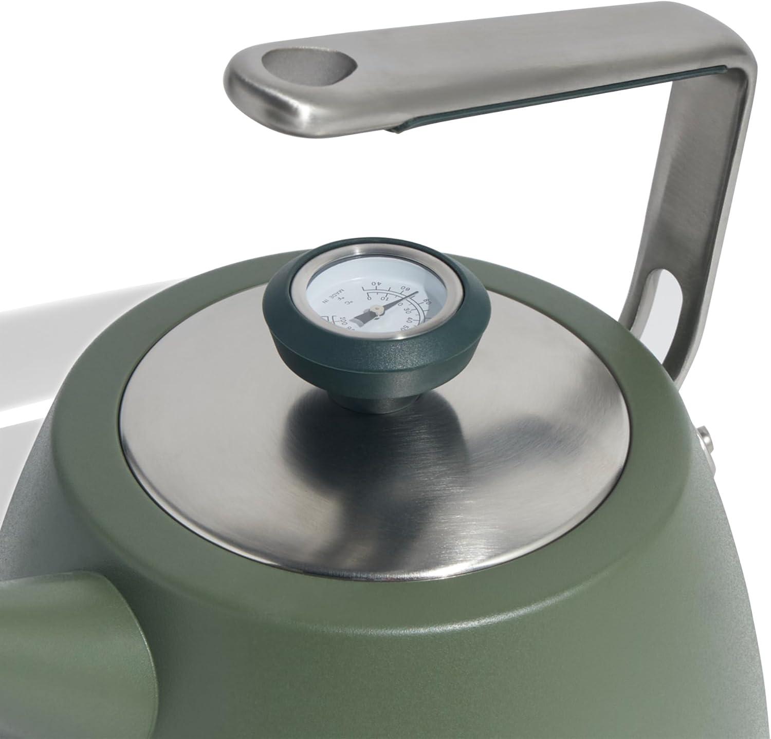image:imageMade In Cookware 2 QT Kettle Stainless Steel With BuiltIn Temperature Gauge Includes Handle Sleeve Induction CompatibleWillow Green