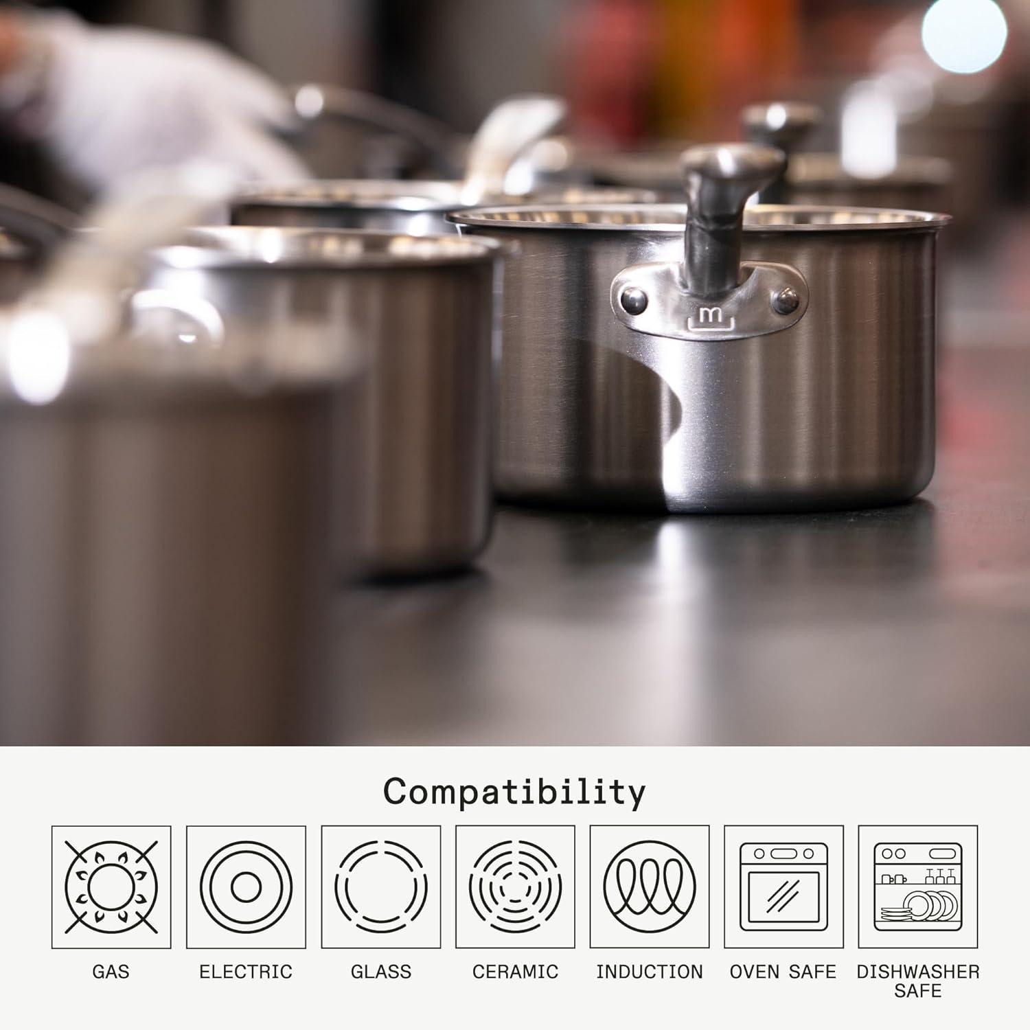 image:imageMade In Cookware 6 Pc Stainless Steel Cookware Set 5 ply Clad Includes Frying Pans Saucepan and Stock Pot Professional Grade Crafted in Italy Induction Compatible