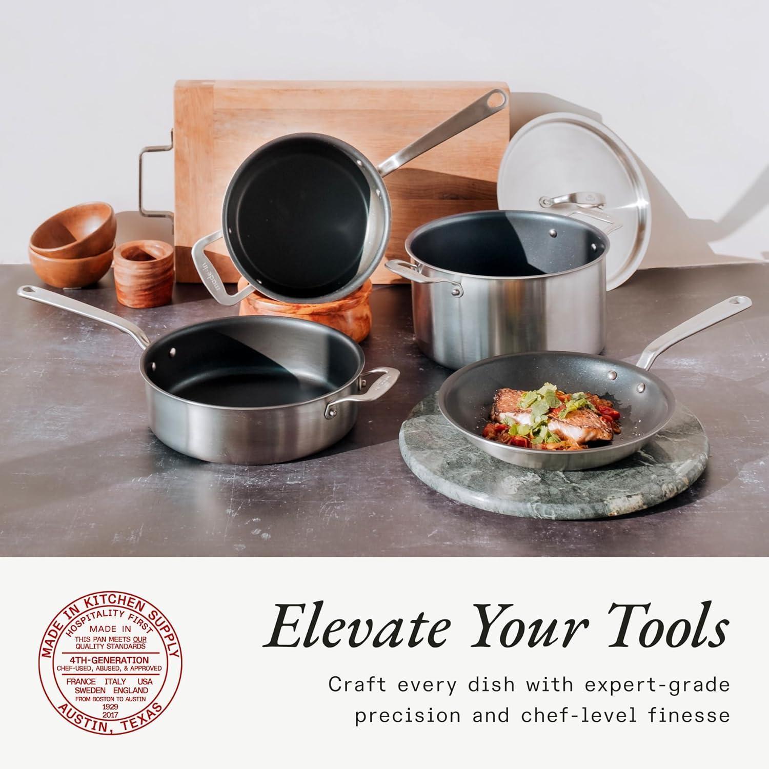image:imageMade In Cookware 7 Piece ProCoat Non Stick Pot and Pan Set Graphite 5 Ply Stainless Clad Includes Stock Pot Saute Pan Saucepan and Frying Pan Professional Cookware Crafted in Italy