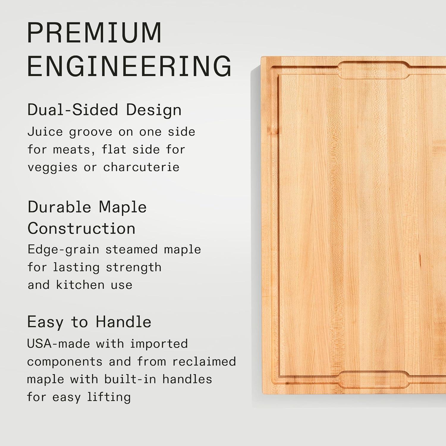 image:imageMade In Cookware Butcher Block Maple Wood Thick Charcuterie Board with Side Handles 1775x1175