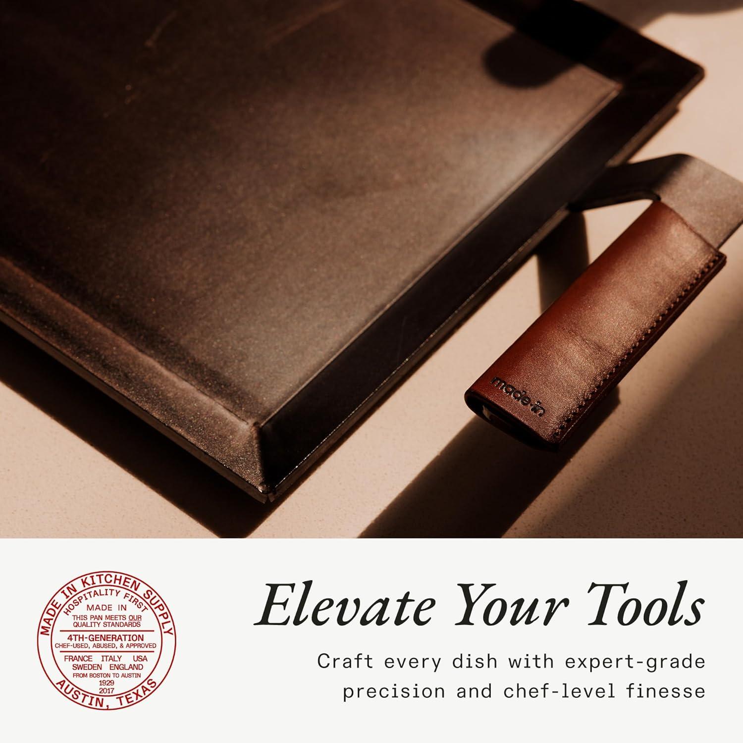 image:imageMade In Cookware Leather Handle Covers Set of 2 Custom fit to The Carbon Steel Griddle and Grill Press