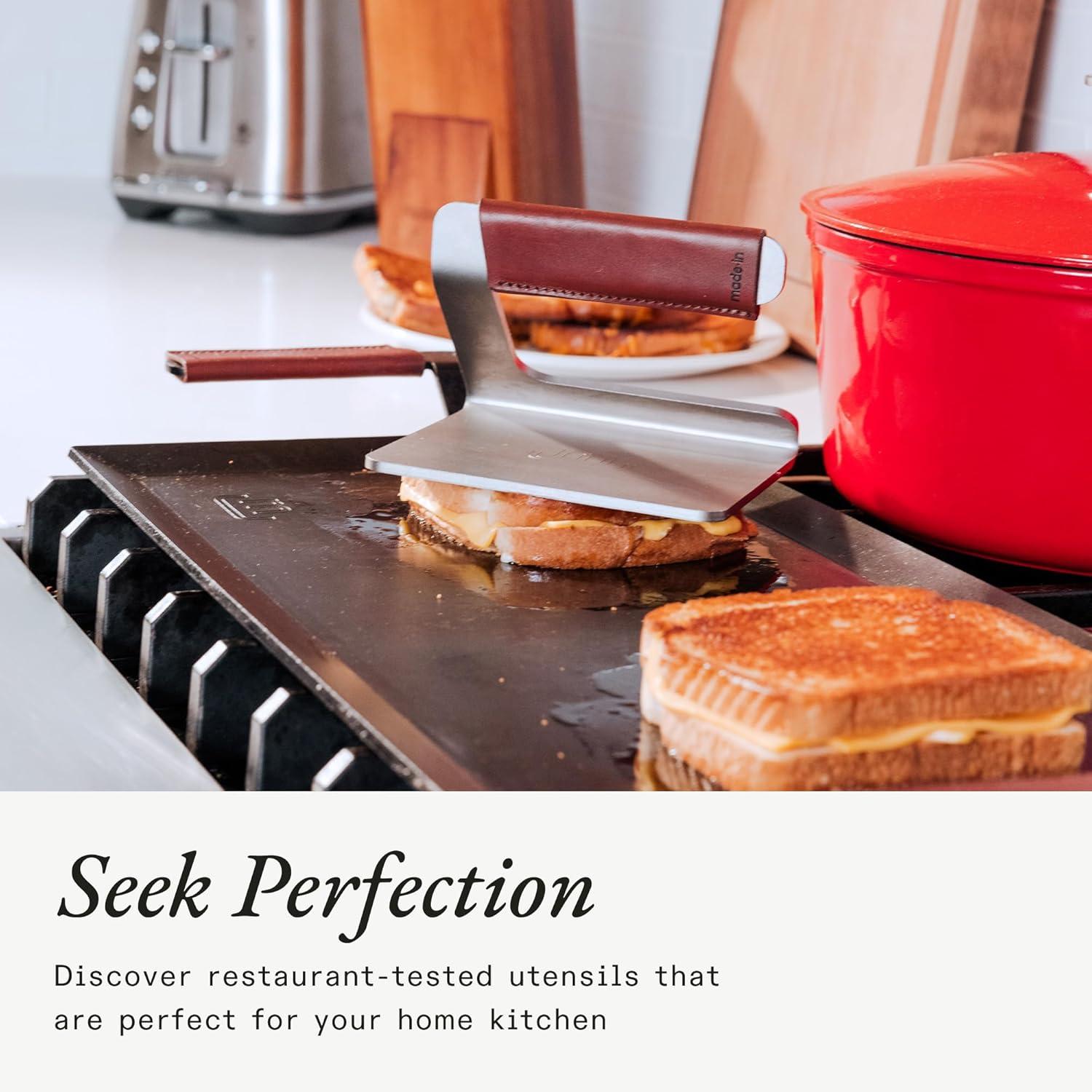 image:imageMade In Cookware Leather Handle Covers Set of 2 Custom fit to The Carbon Steel Griddle and Grill Press