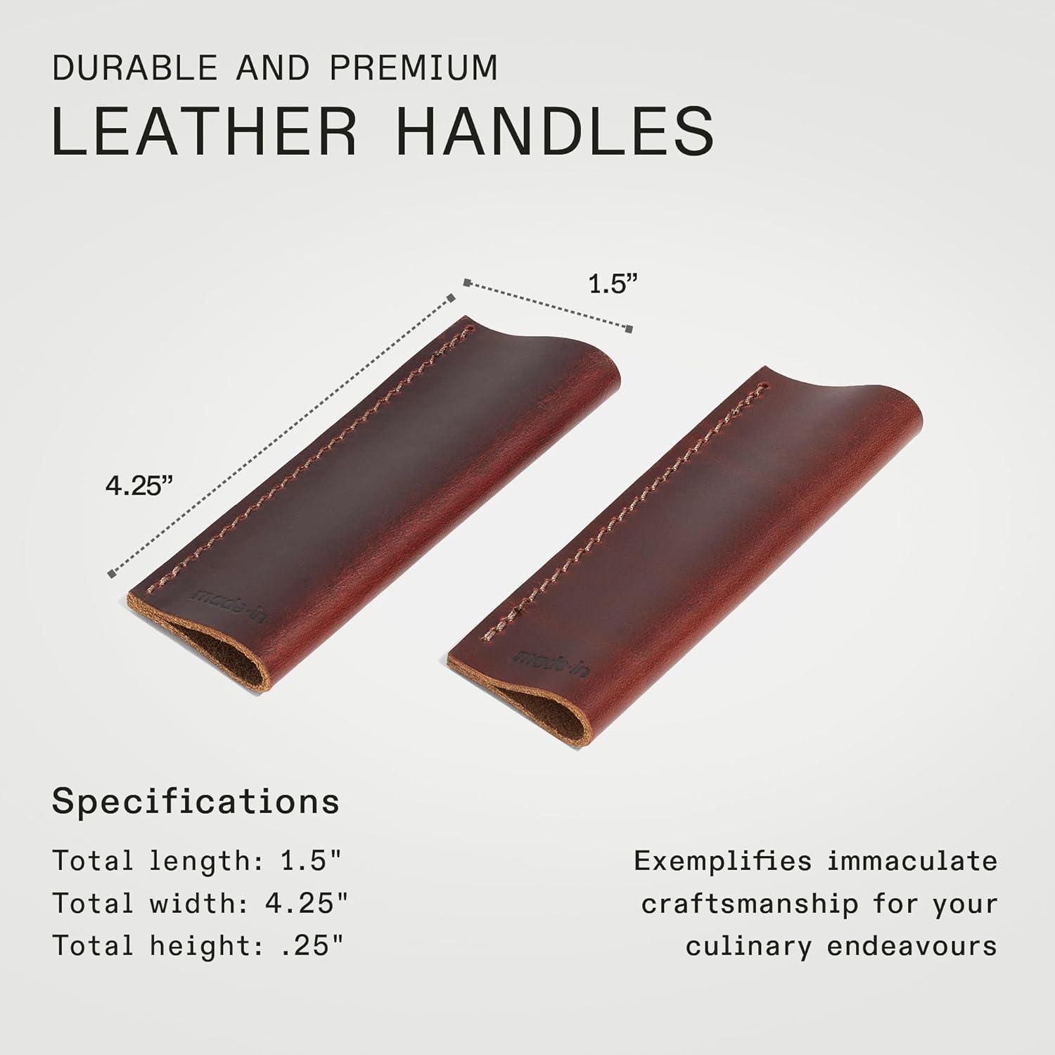 image:imageMade In Cookware Leather Handle Covers Set of 2 Custom fit to The Carbon Steel Griddle and Grill Press