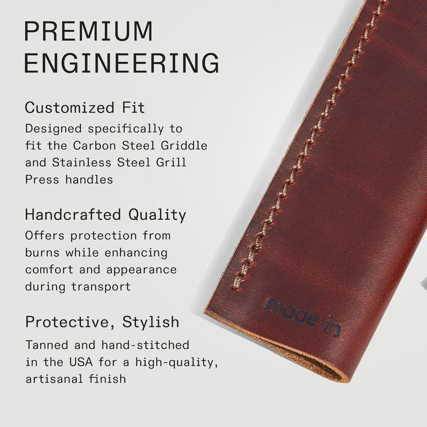 image:imageMade In Cookware Leather Handle Covers Set of 2 Custom fit to The Carbon Steel Griddle and Grill Press