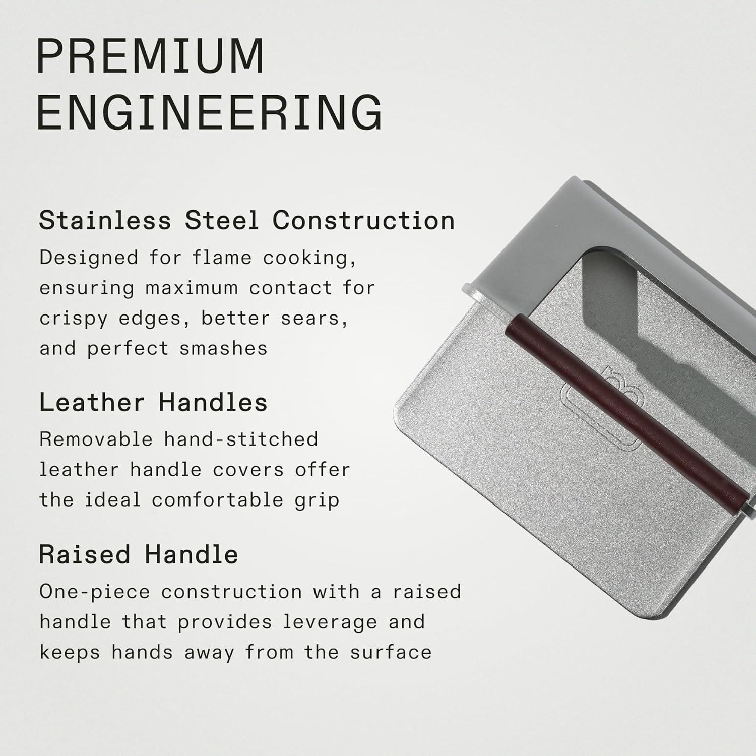 image:imageMade In Cookware Stainless Steel Grill Press Removable Leather Handle Cover Crafted in Sweden