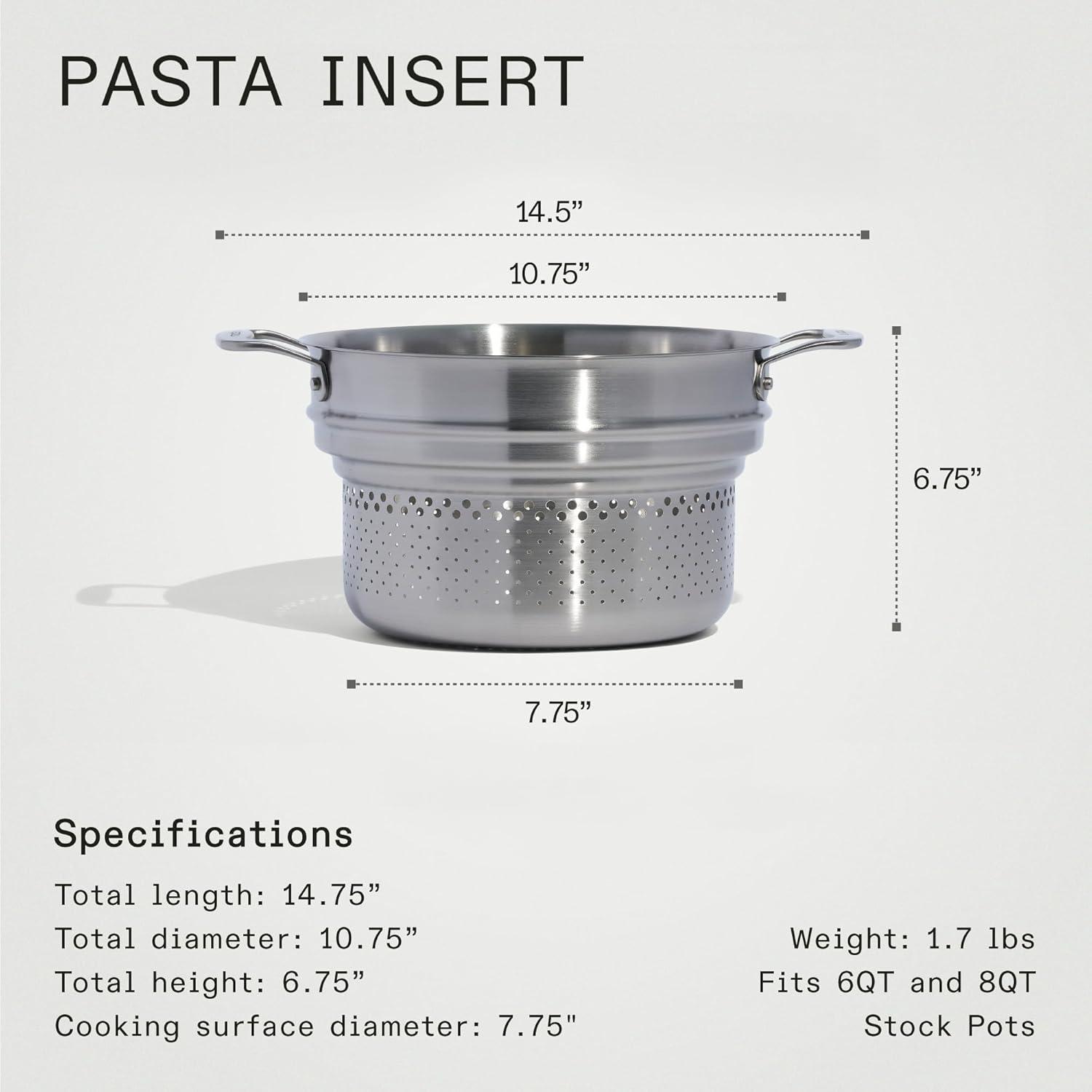 image:imageMade In Cookware Stainless Steel Pasta Insert Premium Stainless Steel Professional Cookware Crafted in Thailand Fits 6 and 8 QT Stock Pots