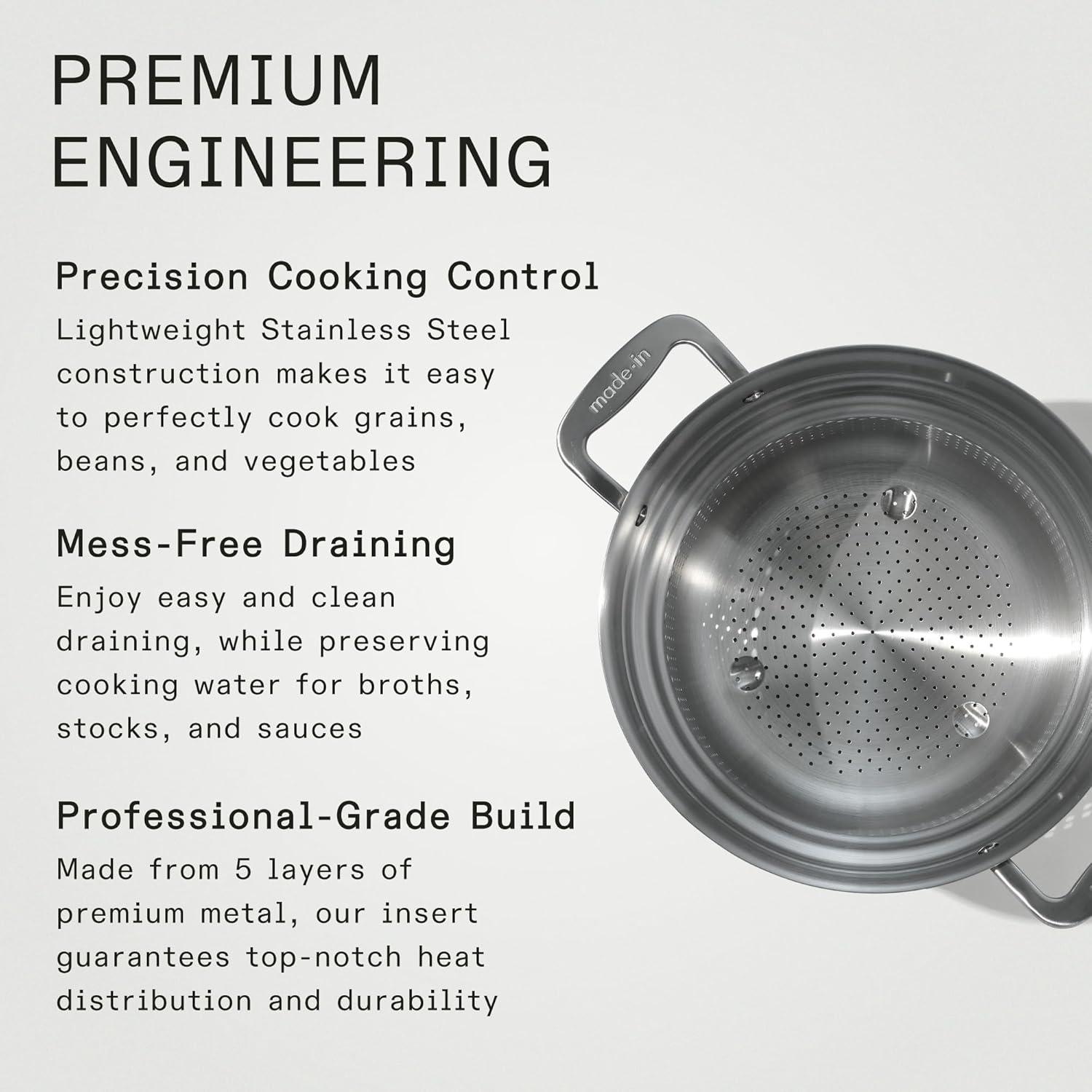 image:imageMade In Cookware Stainless Steel Pasta Insert Premium Stainless Steel Professional Cookware Crafted in Thailand Fits 6 and 8 QT Stock Pots