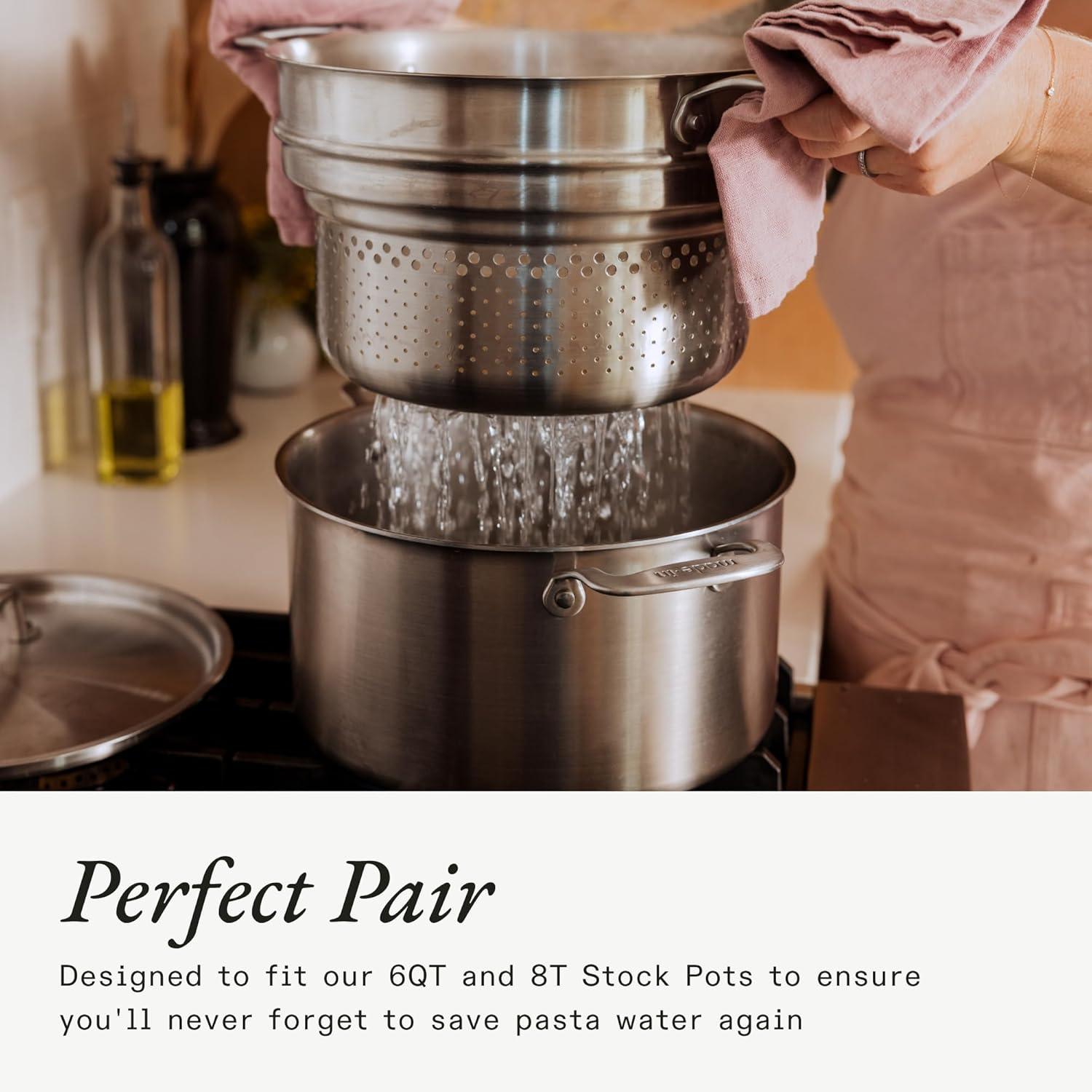 image:imageMade In Cookware Stainless Steel Pasta Insert Premium Stainless Steel Professional Cookware Crafted in Thailand Fits 6 and 8 QT Stock Pots