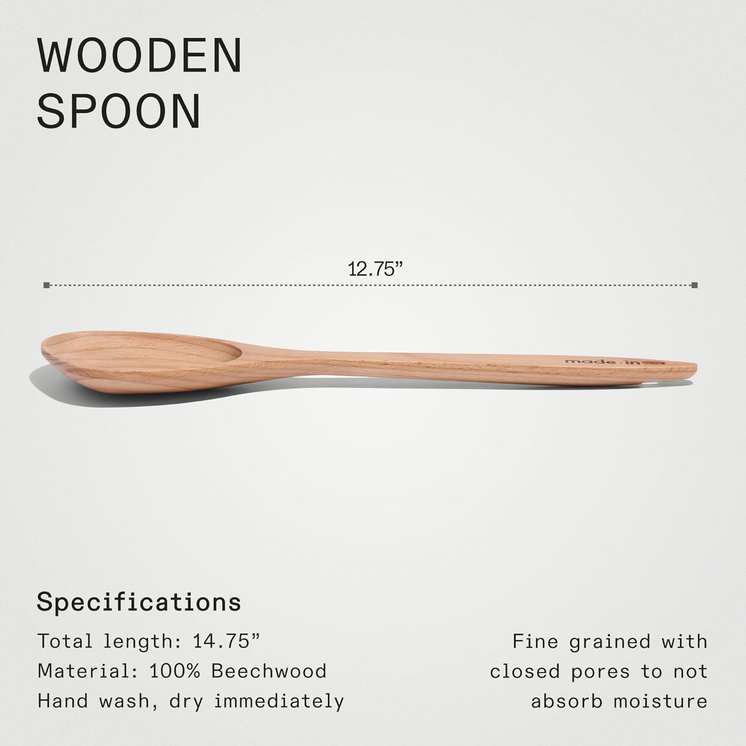 image:imageMade In Cookware Wooden Spoon Handcrafted for Thorough Mixing and Gentle Cookware Care Crafted in Hungary