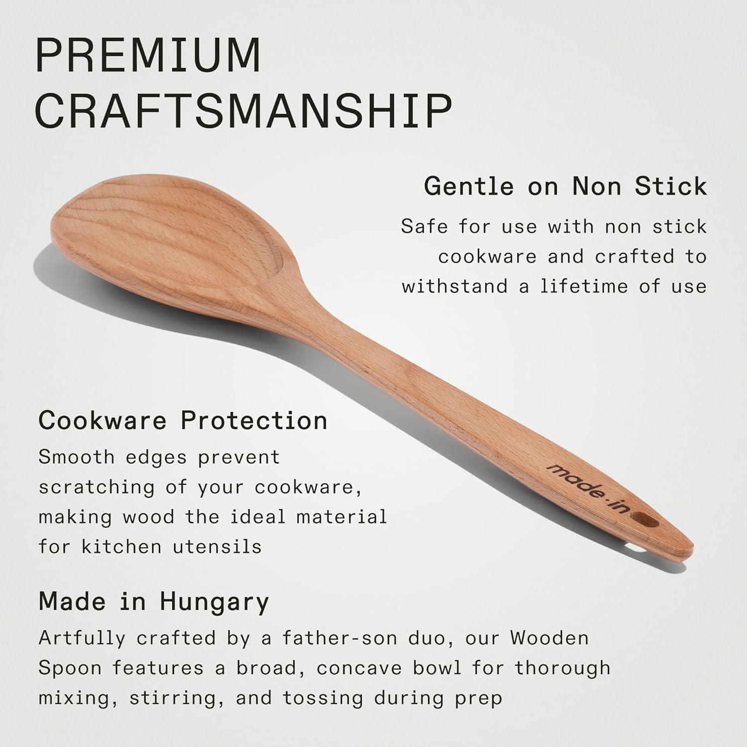 image:imageMade In Cookware Wooden Spoon Handcrafted for Thorough Mixing and Gentle Cookware Care Crafted in Hungary