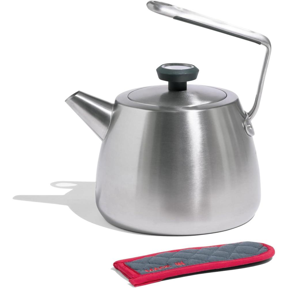 image:imageMade In Cookware 2 QT Kettle Stainless Steel With BuiltIn Temperature Gauge Includes Handle Sleeve Induction CompatibleStainless Steel