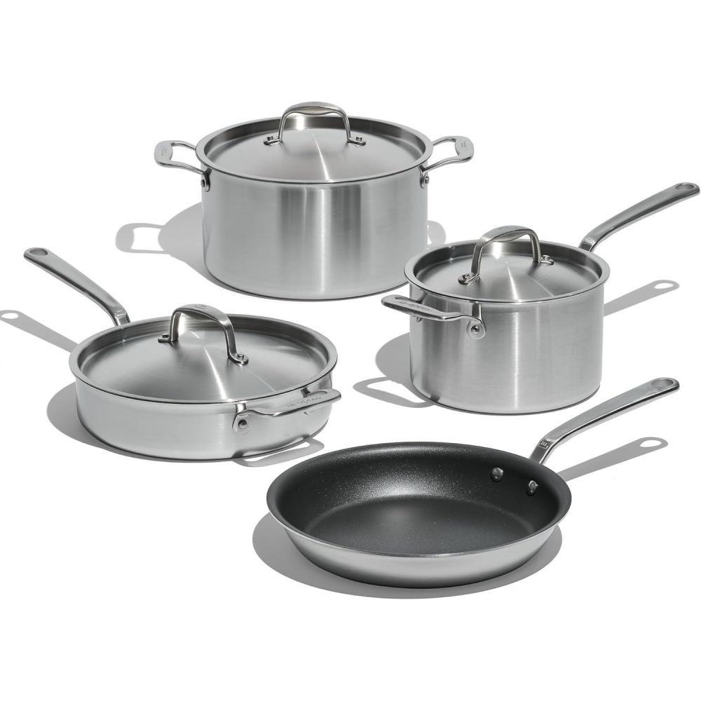 image:imageMade In Cookware 7 Piece ProCoat Non Stick Pot and Pan Set Graphite 5 Ply Stainless Clad Includes Stock Pot Saute Pan Saucepan and Frying Pan Professional Cookware Crafted in Italy