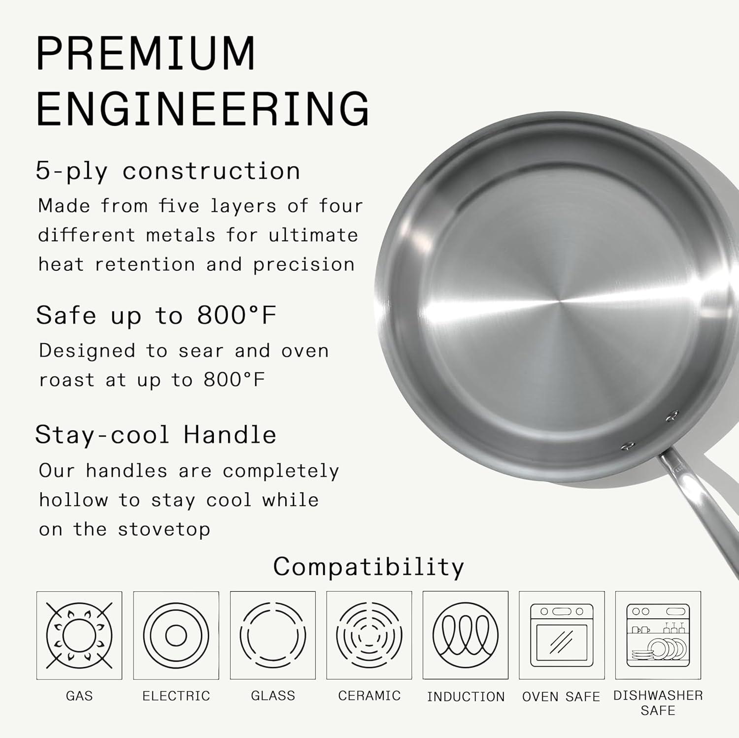 image:imageMade In Cookware 3Piece Includes 81012 Stainless Frying Pan Set 5 Ply Stainless Clad Professional Cookware Crafted in Italy Induction Compatible12inch Stainless Steel Frying Pan
