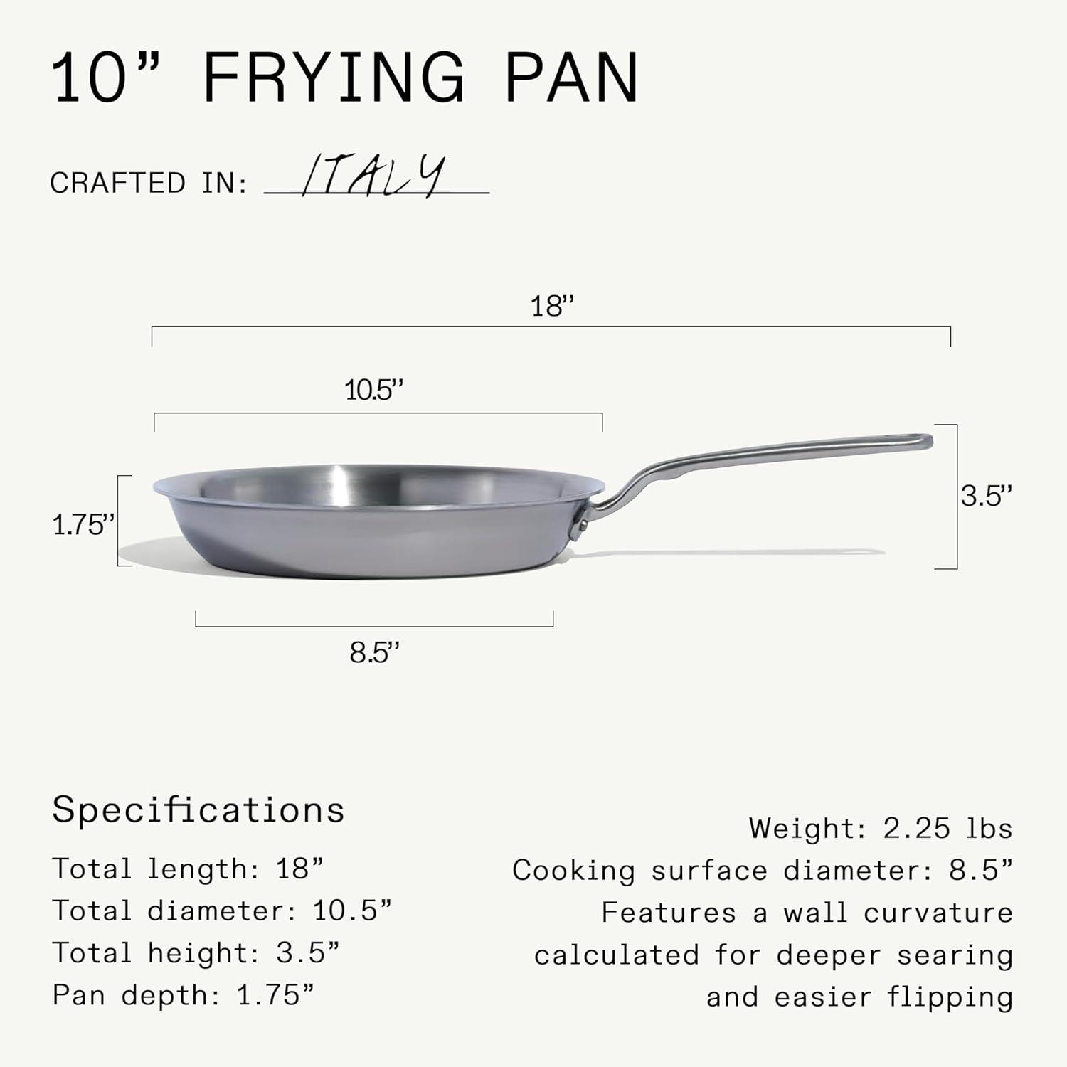 image:imageMade In Cookware 3Piece Includes 81012 Stainless Frying Pan Set 5 Ply Stainless Clad Professional Cookware Crafted in Italy Induction Compatible10Stainless Steel Frying Pan
