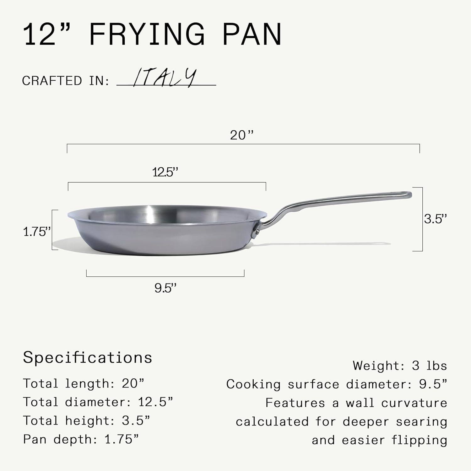 image:imageMade In Cookware 3Piece Includes 81012 Stainless Frying Pan Set 5 Ply Stainless Clad Professional Cookware Crafted in Italy Induction Compatible12inch Stainless Steel Frying Pan