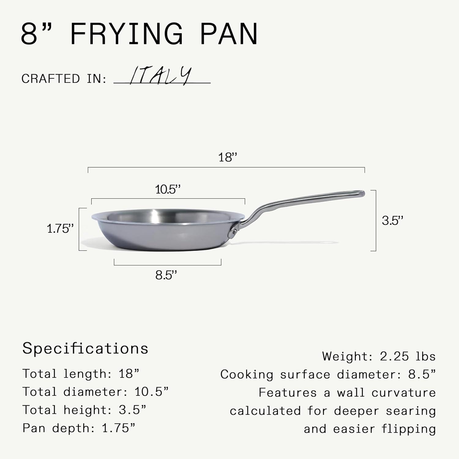image:imageMade In Cookware 3Piece Includes 81012 Stainless Frying Pan Set 5 Ply Stainless Clad Professional Cookware Crafted in Italy Induction Compatible8 Stainless Steel Frying Pan
