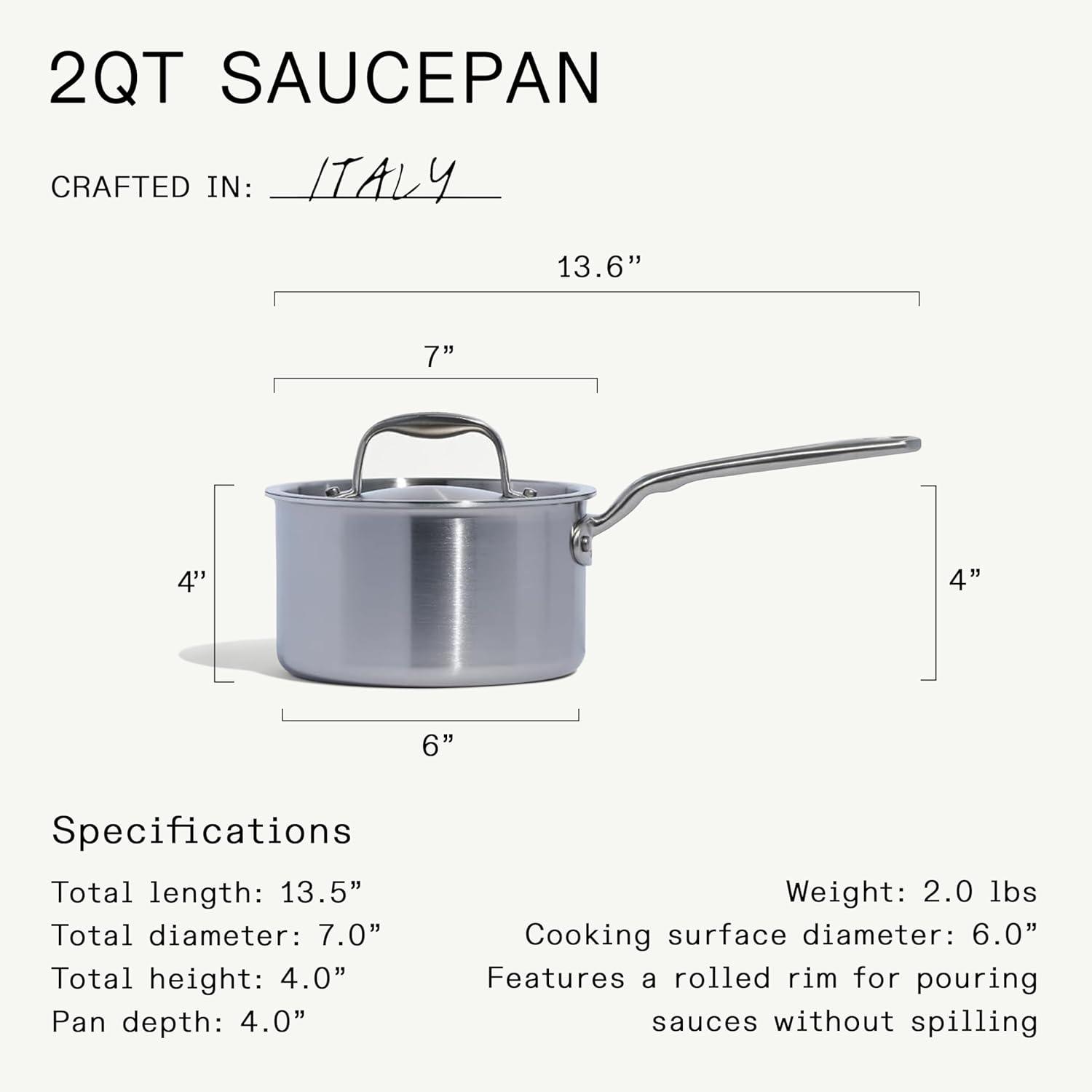 image:imageMade In Cookware 4 Quart Stainless Steel Saucepan with Lid 5 Ply Stainless Clad Sauce Pan Professional Cookware Crafted in Italy Induction Compatible2 Quarts