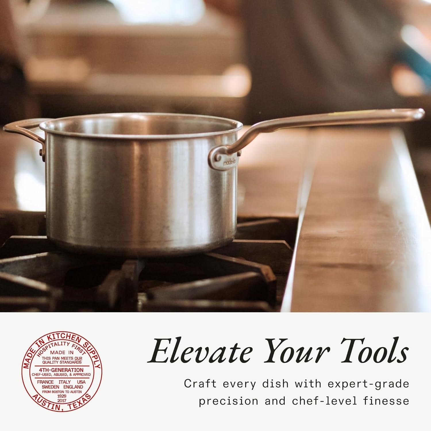 image:imageMade In Cookware 4 Quart Stainless Steel Saucepan with Lid 5 Ply Stainless Clad Sauce Pan Professional Cookware Crafted in Italy Induction Compatible4 Quarts