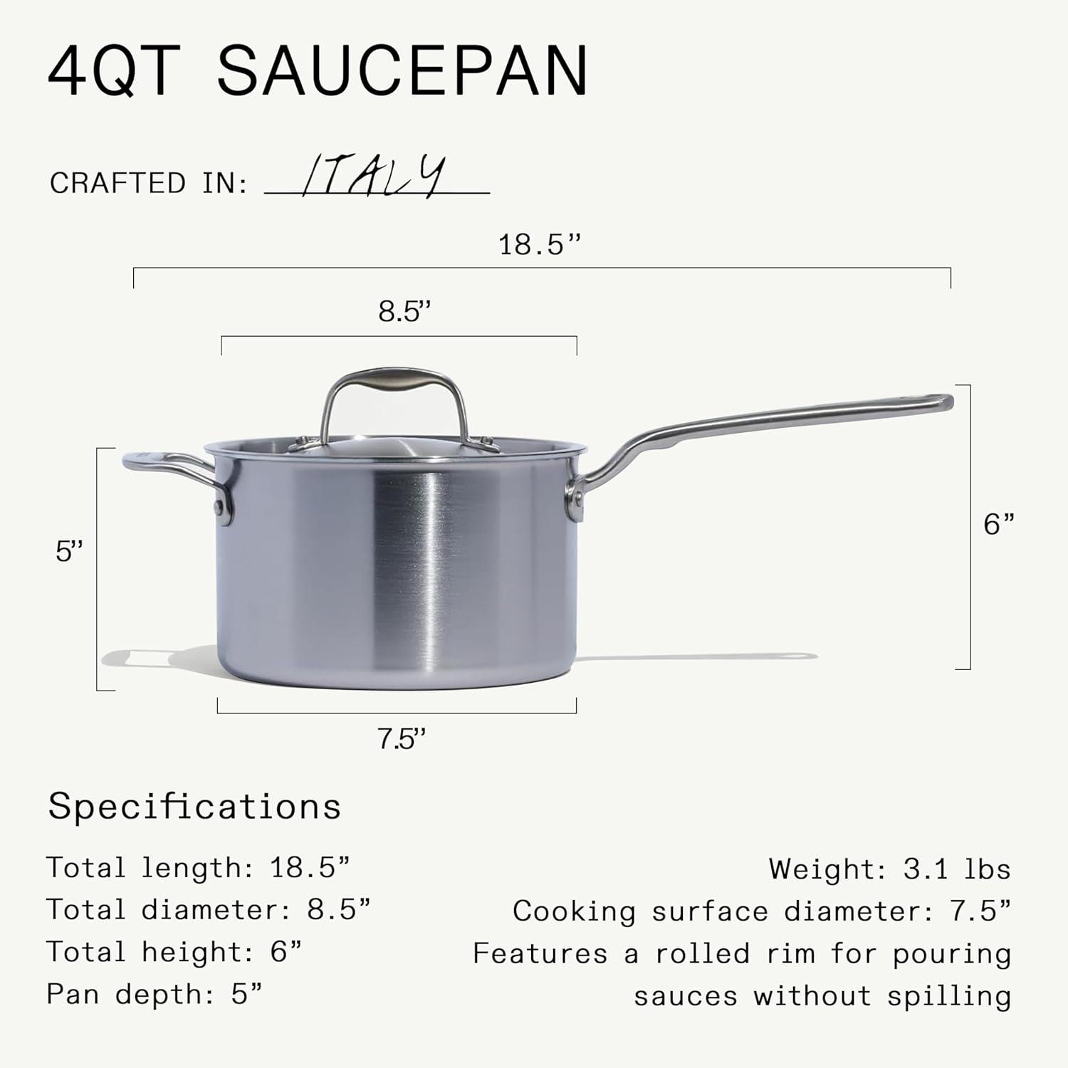 image:imageMade In Cookware 4 Quart Stainless Steel Saucepan with Lid 5 Ply Stainless Clad Sauce Pan Professional Cookware Crafted in Italy Induction Compatible4 Quarts