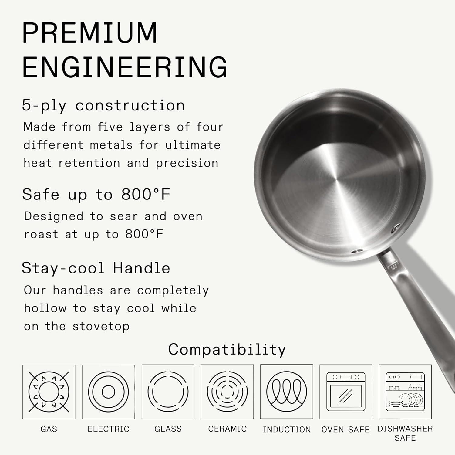 image:imageMade In Cookware 4 Quart Stainless Steel Saucepan with Lid 5 Ply Stainless Clad Sauce Pan Professional Cookware Crafted in Italy Induction Compatible2 Quarts