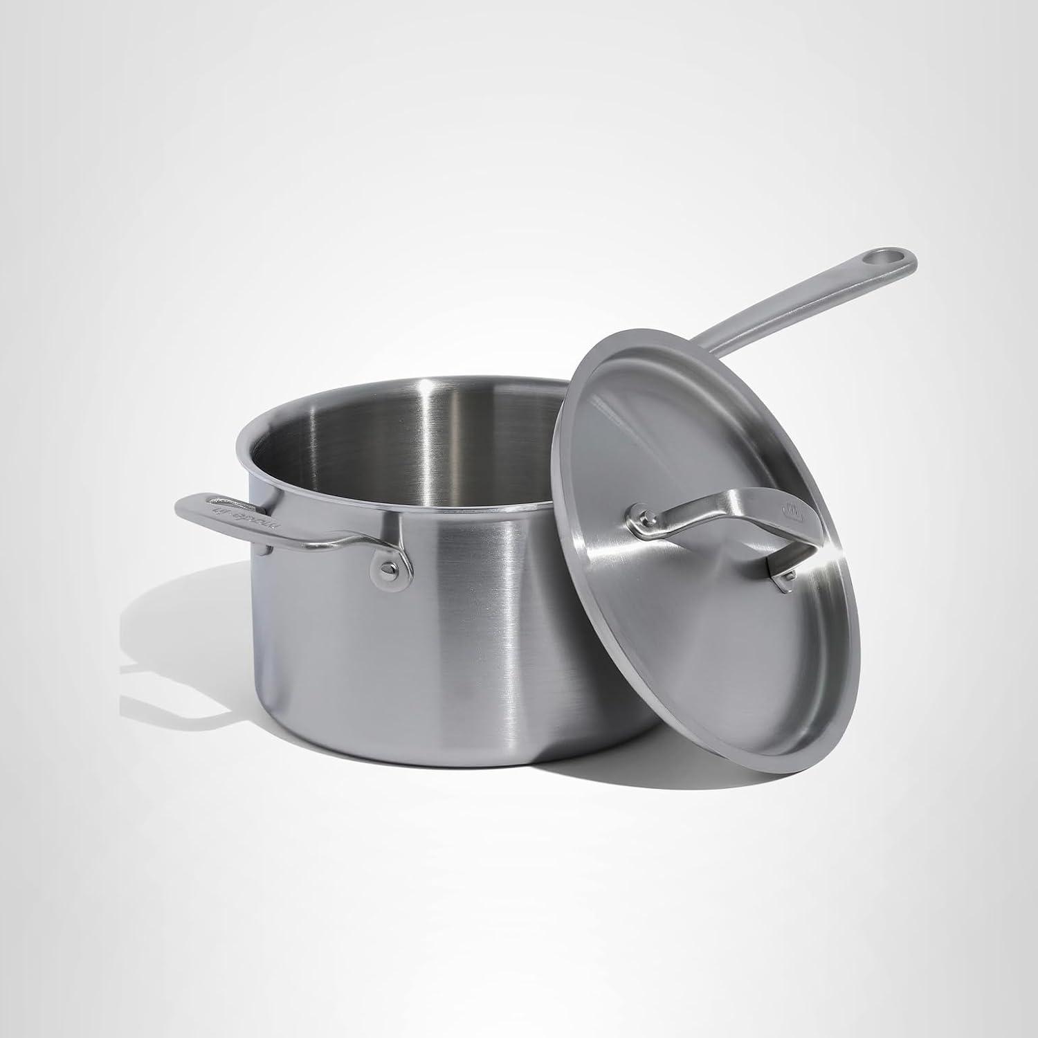 image:imageMade In Cookware 4 Quart Stainless Steel Saucepan with Lid 5 Ply Stainless Clad Sauce Pan Professional Cookware Crafted in Italy Induction Compatible4 Quarts