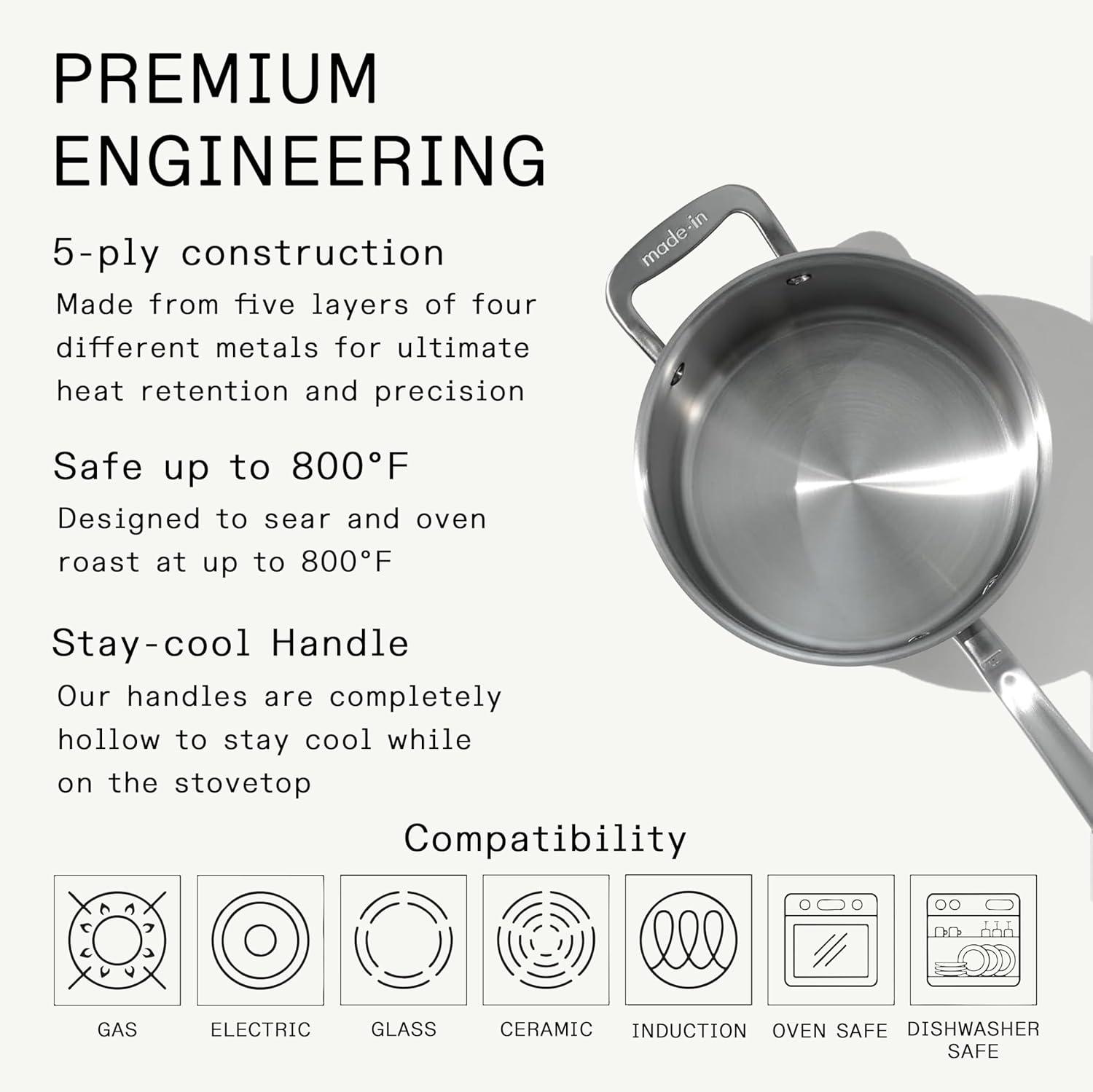 image:imageMade In Cookware 4 Quart Stainless Steel Saucepan with Lid 5 Ply Stainless Clad Sauce Pan Professional Cookware Crafted in Italy Induction Compatible4 Quarts