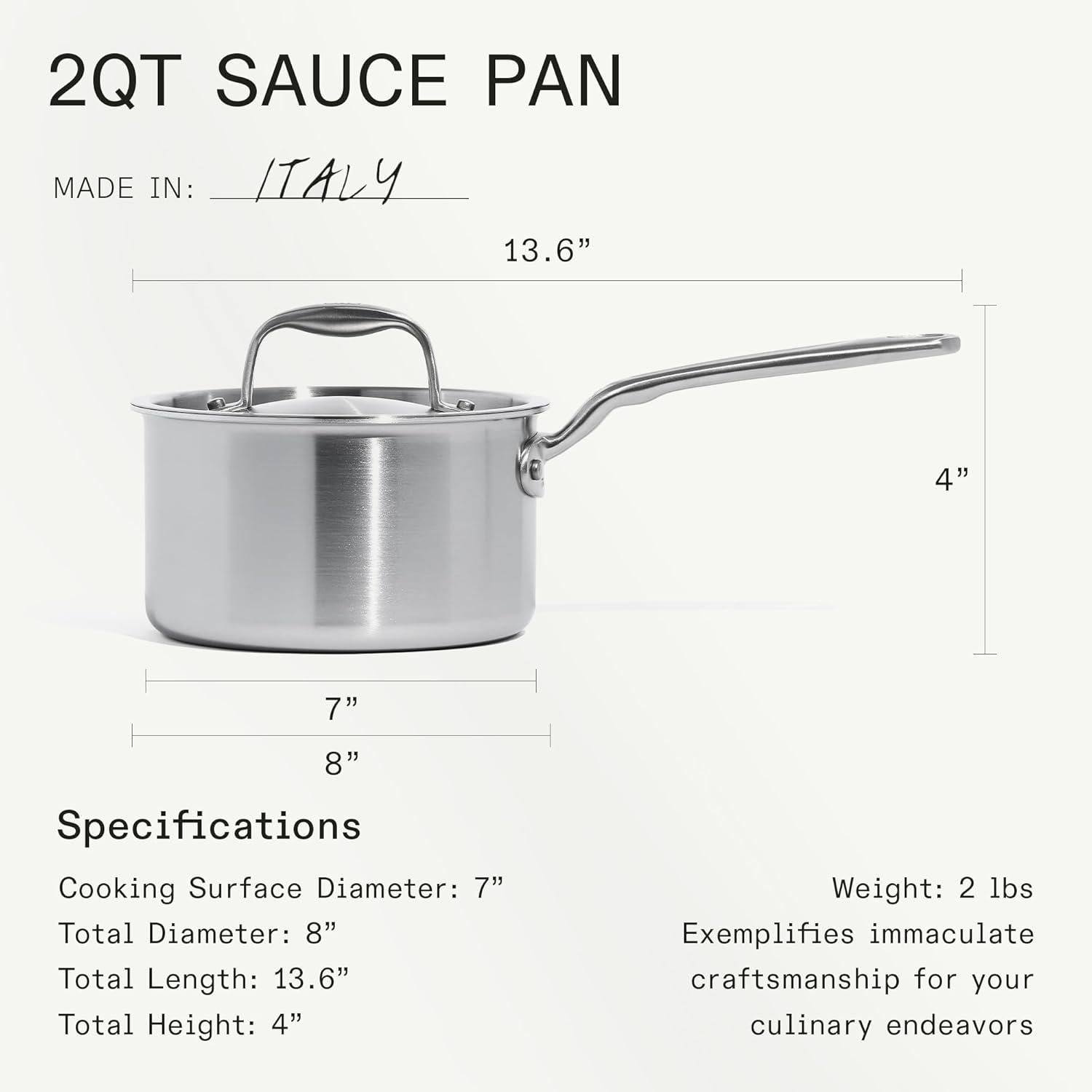 image:imageMade In Cookware 6 Piece Stainless Saucepan Set 5 Ply Clad Includes Stainless Steel Saucepans and Saucier with Lid Professional Cookware Crafted in Italy