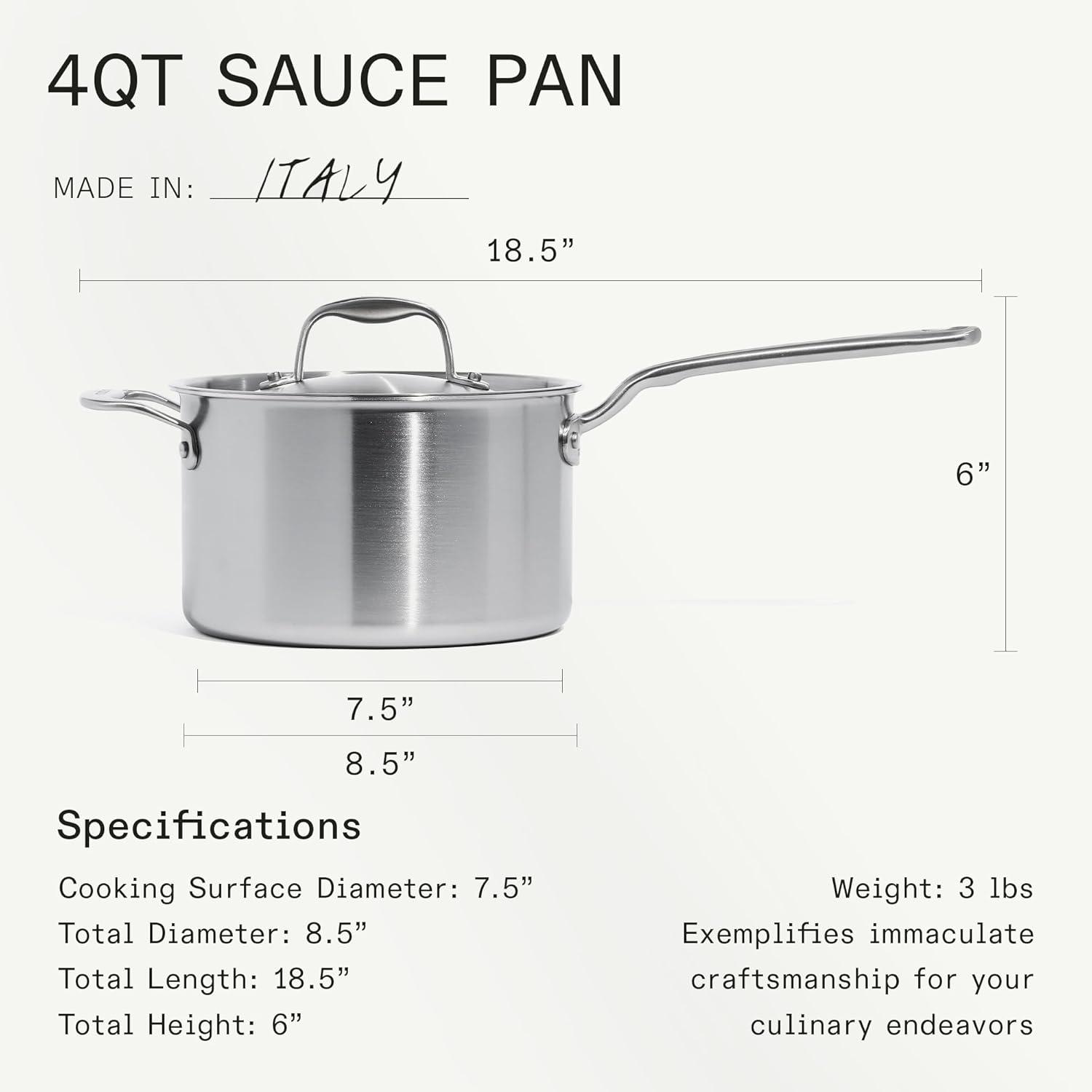 image:imageMade In Cookware 6 Piece Stainless Saucepan Set 5 Ply Clad Includes Stainless Steel Saucepans and Saucier with Lid Professional Cookware Crafted in Italy
