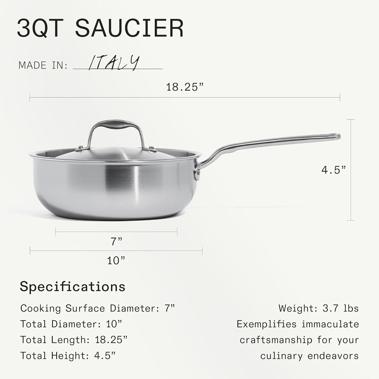image:imageMade In Cookware 6 Piece Stainless Saucepan Set 5 Ply Clad Includes Stainless Steel Saucepans and Saucier with Lid Professional Cookware Crafted in Italy