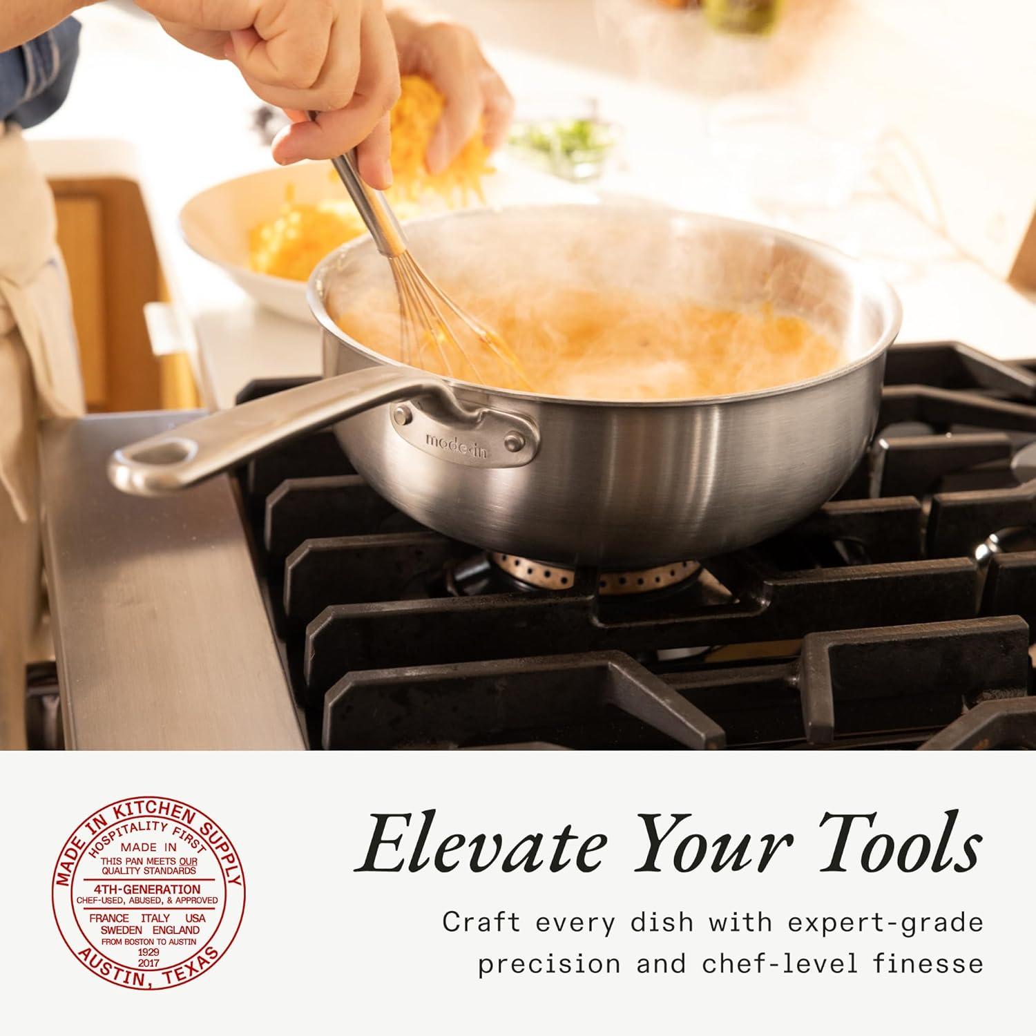 image:imageMade In Cookware 6 Piece Stainless Saucepan Set 5 Ply Clad Includes Stainless Steel Saucepans and Saucier with Lid Professional Cookware Crafted in Italy