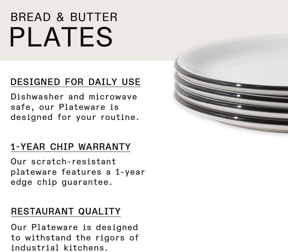 image:imageMade In Cookware Set of 4 Bread and Butter Plates White Porcelain EnglandWhite w Black Rim