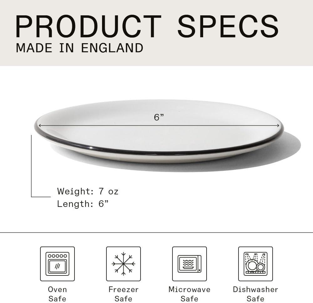 image:imageMade In Cookware Set of 4 Bread and Butter Plates White Porcelain EnglandWhite w Black Rim