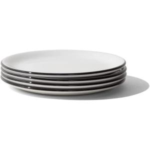Made In Cookware – Set of 4 – Bread and Butter Plates – White – Porcelain England(White w/ Black Rim)