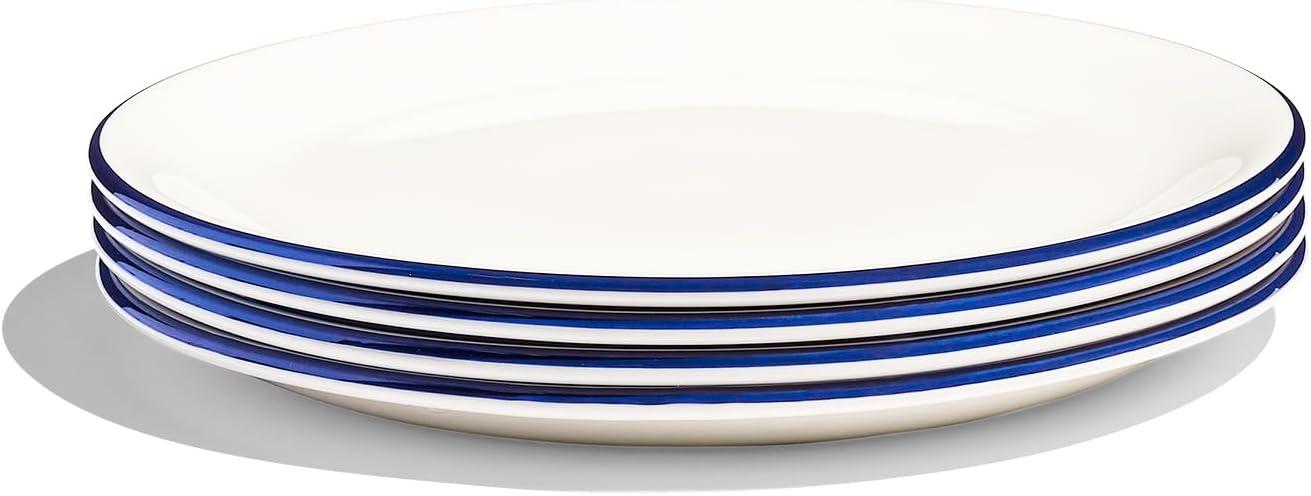 image:imageMade In Cookware Set of 4 Appetizer Plates White Porcelain EnglandWhite w Navy Rim