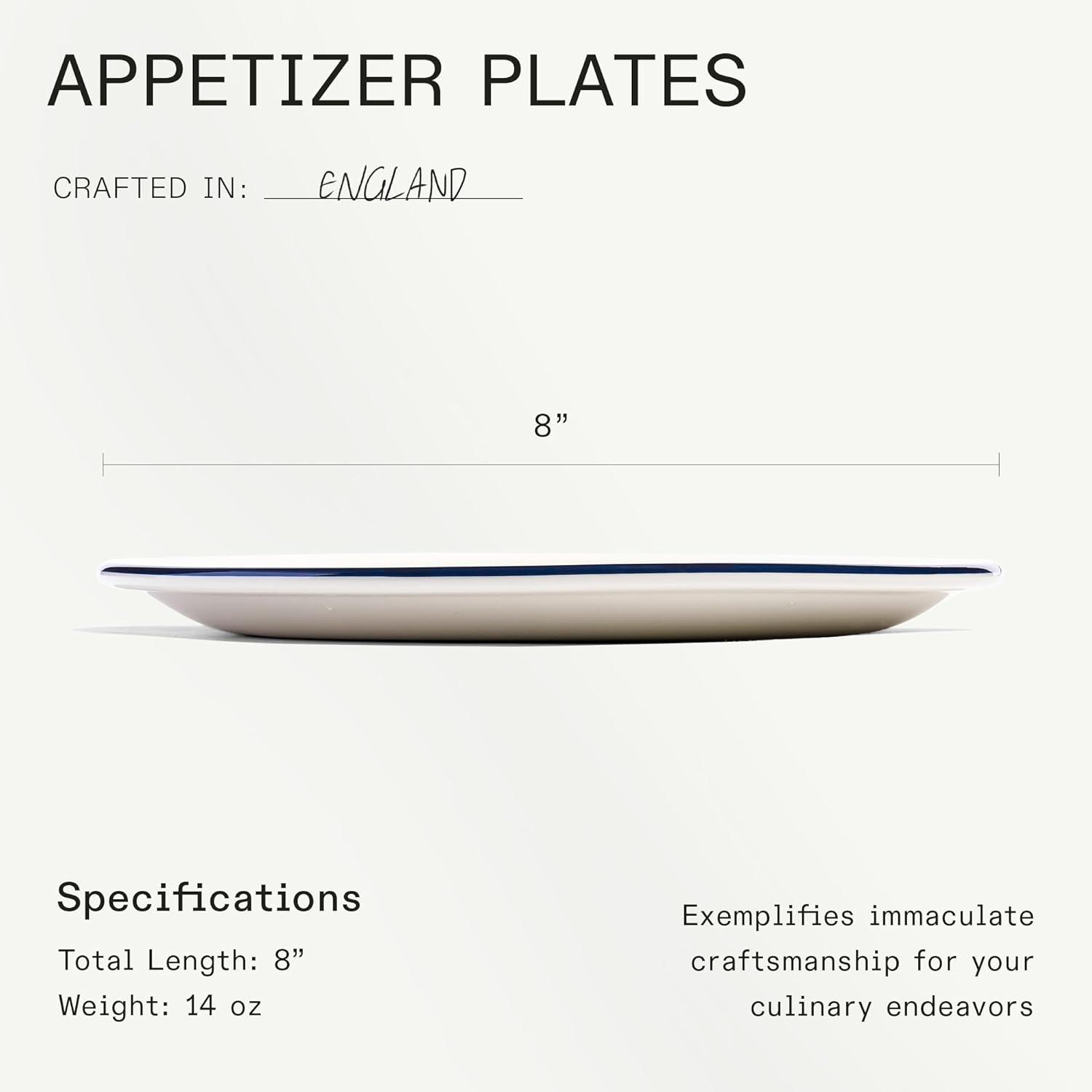 image:imageMade In Cookware Set of 4 Appetizer Plates White Porcelain EnglandWhite w Navy Rim