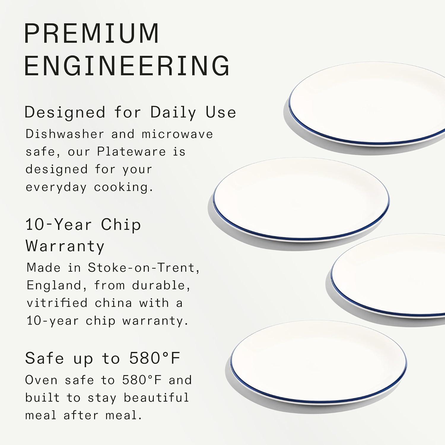 image:imageMade In Cookware Set of 4 Appetizer Plates White Porcelain EnglandWhite w Navy Rim