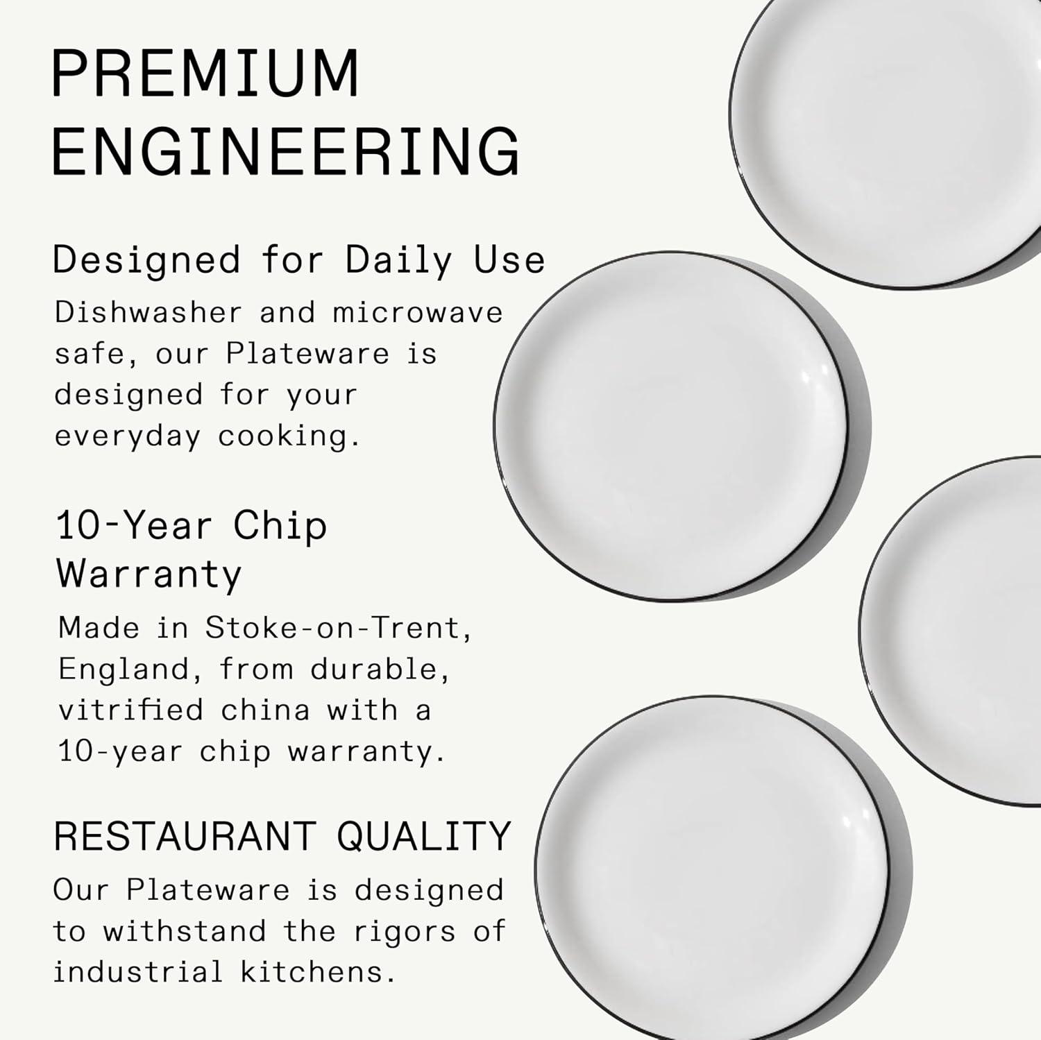 image:imageMade In Cookware Set of 4 Bread and Butter Plates White With Red Rim Porcelain EnglandWhite w Black Rim