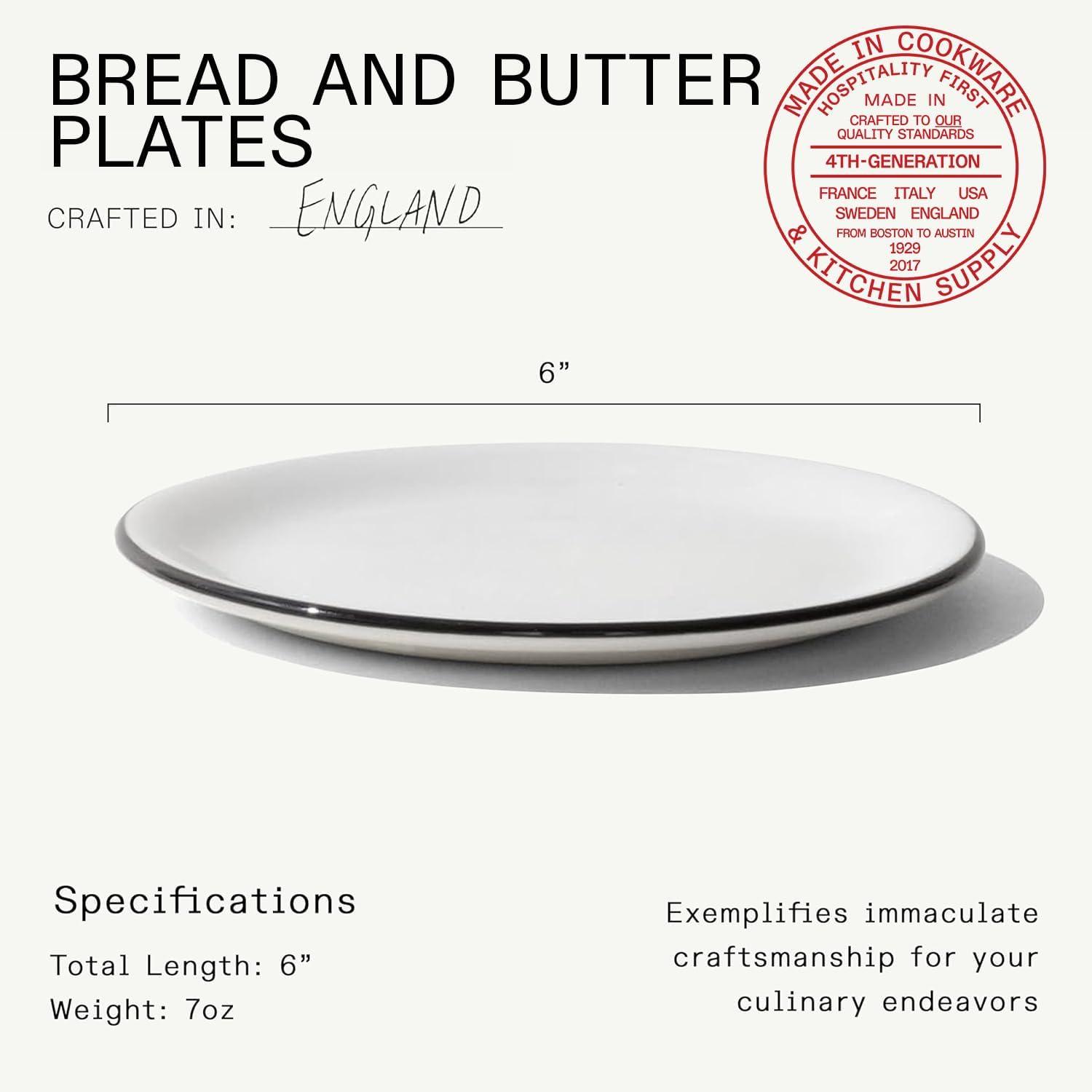 image:imageMade In Cookware Set of 4 Bread and Butter Plates White With Red Rim Porcelain EnglandWhite w Black Rim