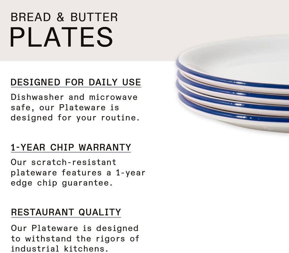 image:imageMade In Cookware Set of 4 Bread and Butter Plates White With Red Rim Porcelain EnglandWhite w Navy Rim