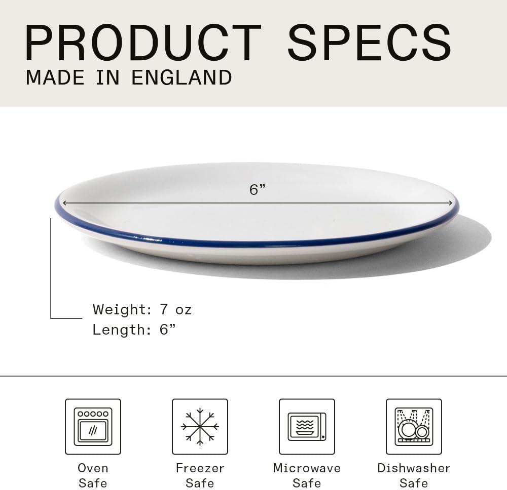 image:imageMade In Cookware Set of 4 Bread and Butter Plates White With Red Rim Porcelain EnglandWhite w Navy Rim