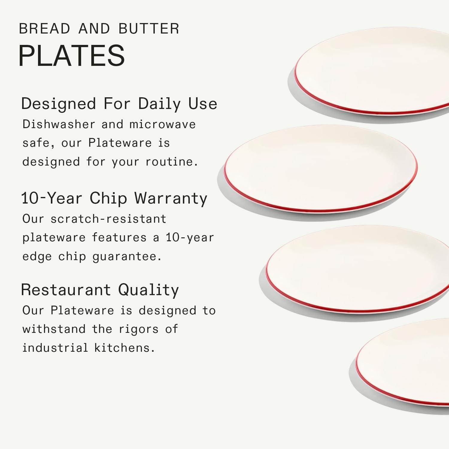 image:imageMade In Cookware Set of 4 Bread and Butter Plates White With Red Rim Porcelain EnglandWhite w Red Rim
